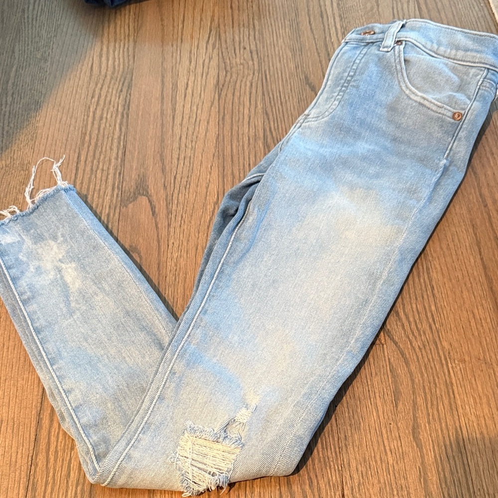 Express Light Blue Ripped Skinny Jeans